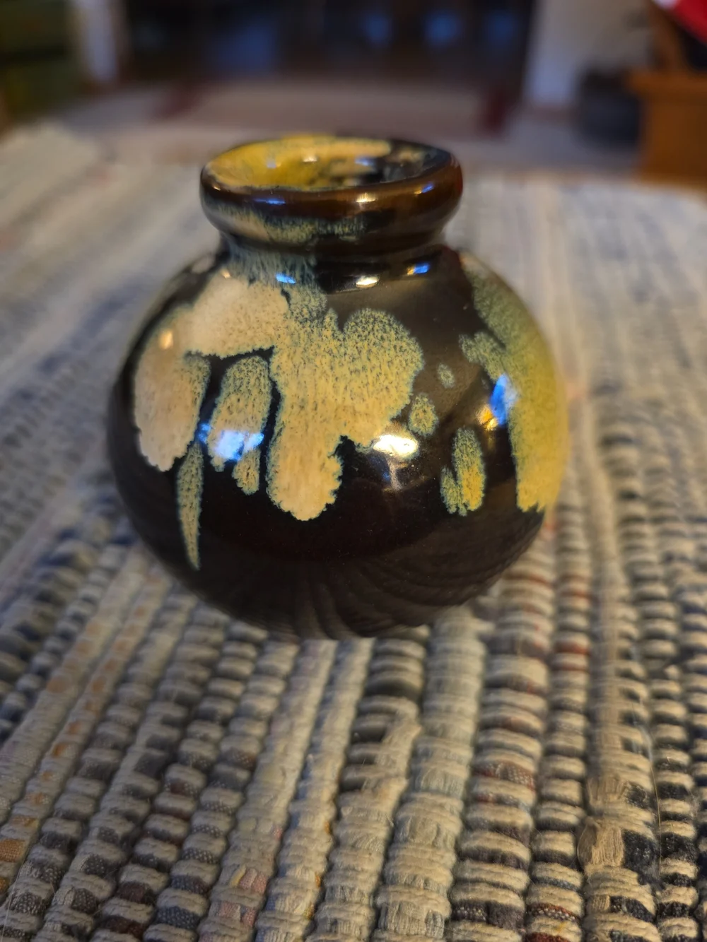 Handcrafted Brown and Yellow Glazed Ceramic Bud Vase